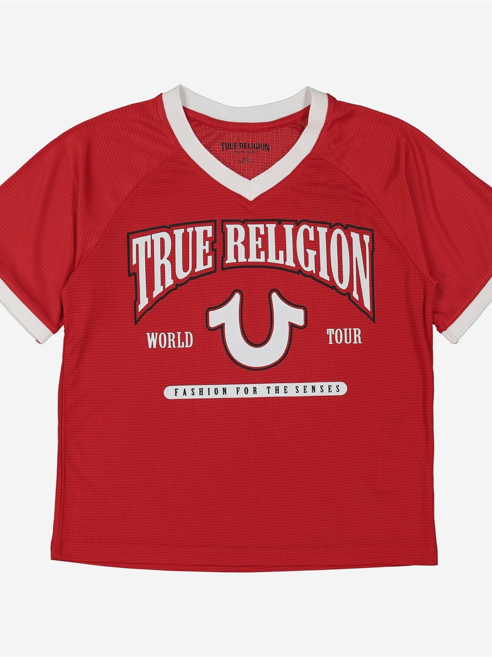 TRUE RELIGION Red Graphic V Neck T shirt Size L (14/16)